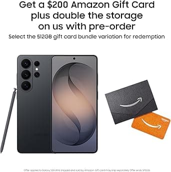 Samsung Galaxy S26 Ultra, Unlocked Android Smartphone + $200 Gift Card, 512GB, Privacy Display, Galaxy AI, AI Camera, Super Fast Charging 3.0, Durable Battery, 2026, Black