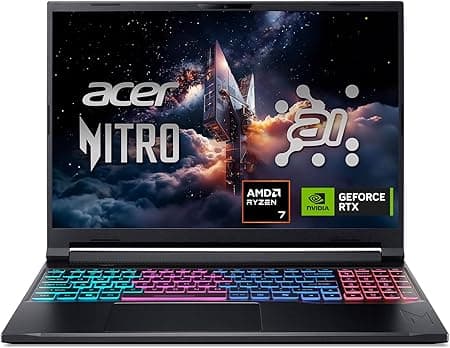 Acer Nitro V 16S AI Gaming Laptop | NVIDIA GeForce RTX 5060 GPU | AMD Ryzen 7 260 Processor | 16" WUXGA IPS 180Hz Display | 32GB DDR5 | 1TB Gen 4 SSD | Wi-Fi 6 | ANV16S-41-R2AJ