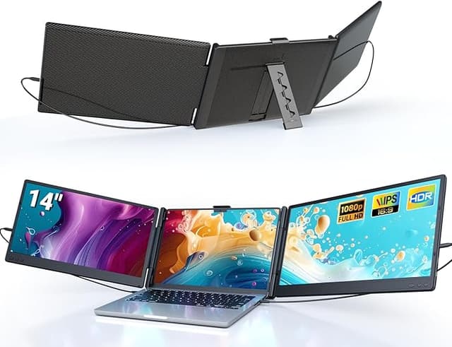 Ygretyrjh Laptop Screen Extender, 14" Triple Portable Monitor for Laptop, 1080P FHD IPS Screen Extender Monitors for 13"-17", Travel Monitor for Mac/Windows/Chrome, Built-in Speakers