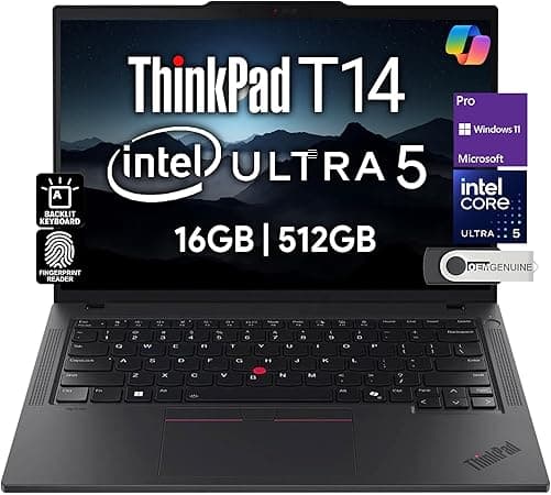 Lenovo ThinkPad T14 Gen 5 Business Laptop 14" FHD+ IPS, Intel Ultra 5 125U, 16GB DDR5 RAM, 512GB SSD, 5MP HD Webcam, Fingerprint, Backlit, Wi-Fi 6E, 2 Thunderbolt 4, AI PC, W11P, 3 Yr Wty
