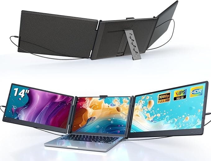 Ygretyrjh Laptop Screen Extender, 14" Triple Portable Monitor for Laptop, 1080P FHD IPS Screen Extender Monitors for 13"-17", Travel Monitor for Mac/Windows/Chrome, Built-in Speakers